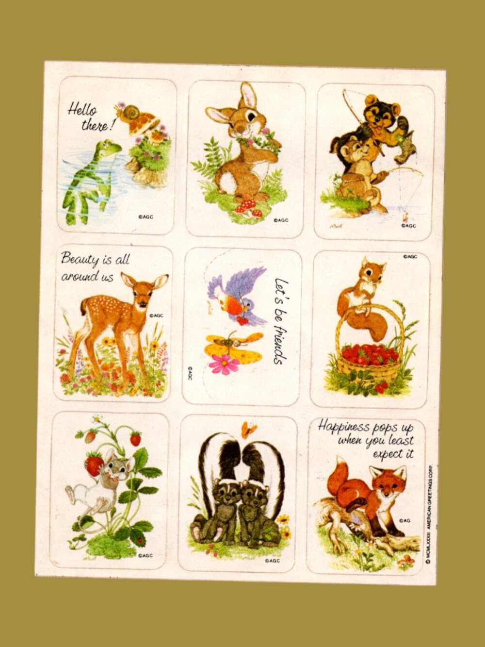 American Greetings Cute Baby Woodland Forest Animals Vintage 1983 Sticker Sheet